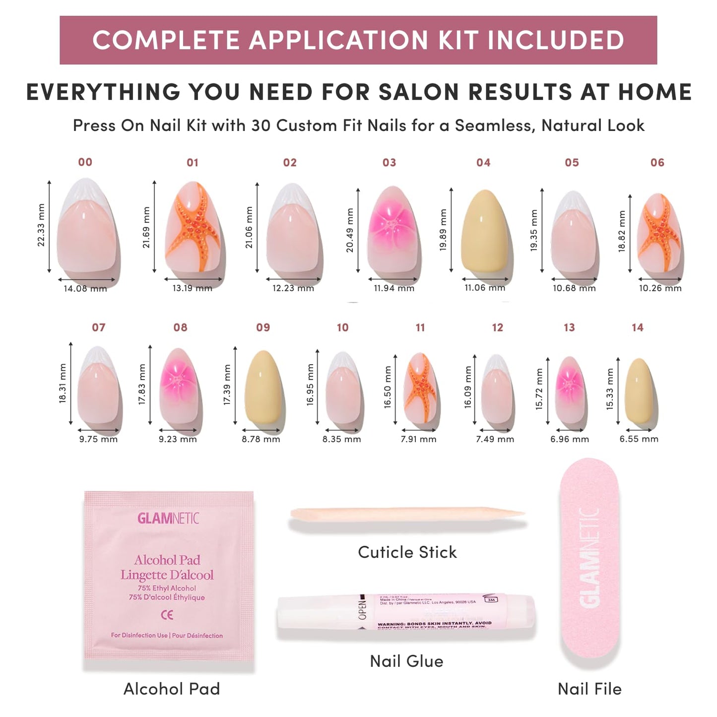 Glamnetic Press On Nails - Tropical 3D Short Almond Fake Nails | Sunset Tide | 15 Sizes, 30 Nail Kit with Glue
