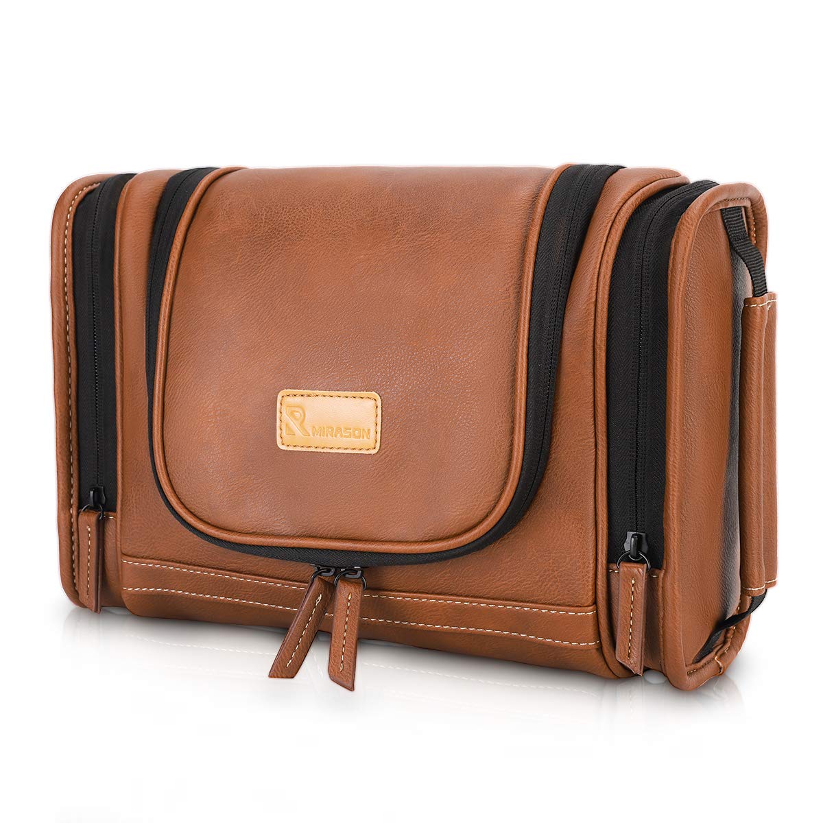 Travel Toiletry Bag - Hanging Leather Dopp Kit for Men | Brown Shower Organizer with Metal Hook