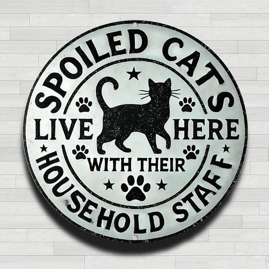 Vintage Rustic Aluminum Wall Sign - Spoiled Cats Live Here | 8-Inch Indoor/Outdoor Decor for Home, Office, Cafe & Yard