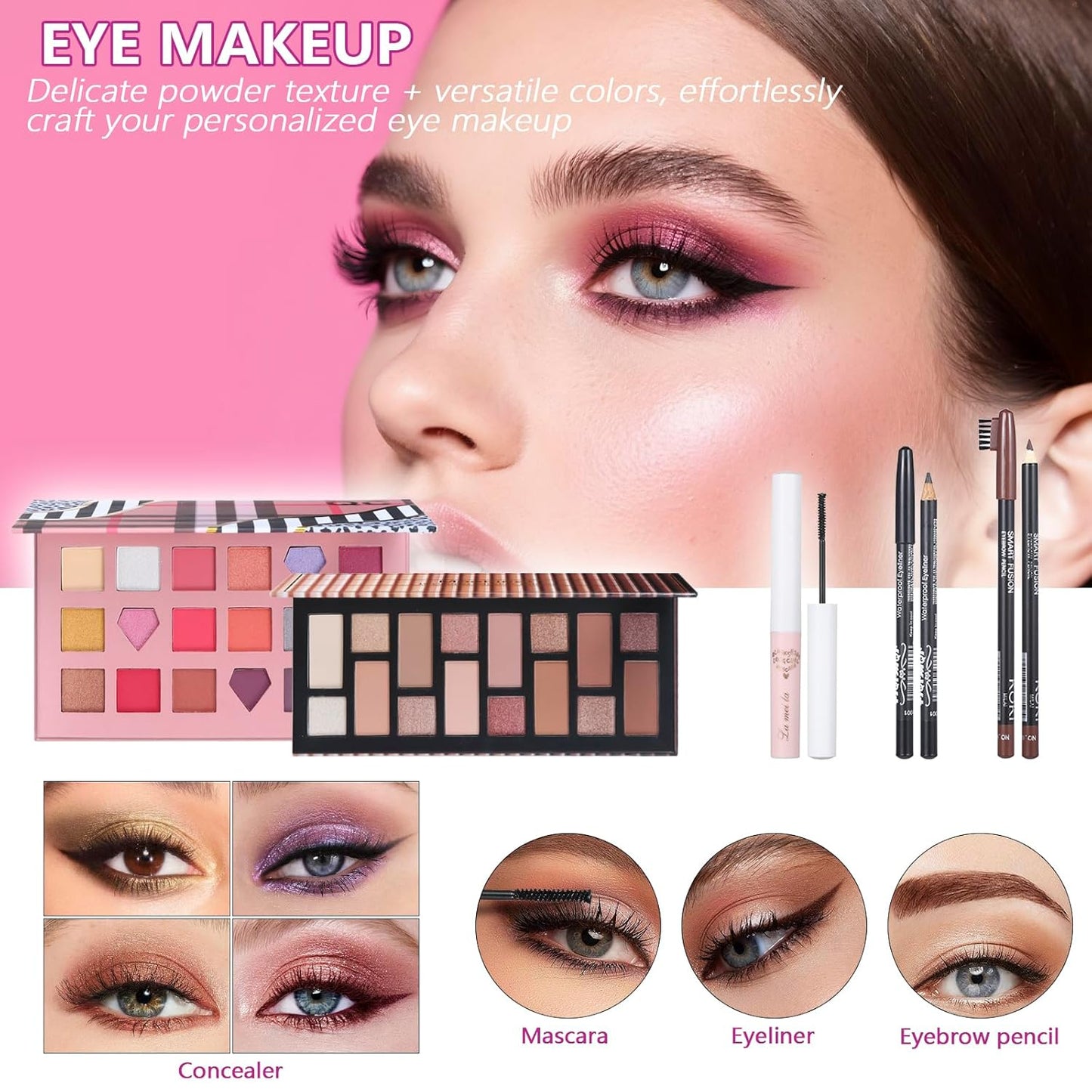 Makeup Kit for Teen Beginners - Complete Makeup Set with Eyeshadow Palettes, Foundation, Concealer & Brushes | 18 Colors