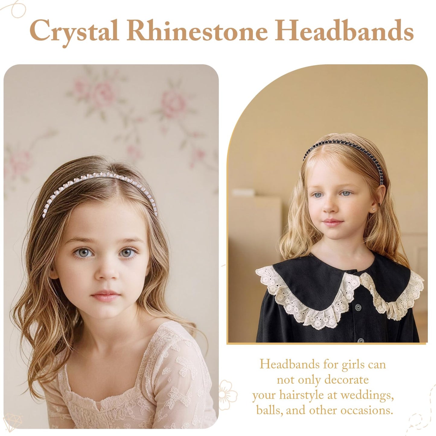 OAOLEER 4 PCS Rhinestone Headbands for Girls,Glitter Crystal Headbands Thin Sparkly Hairbands Fashion Beaded Hair Hoops for Girls Hair Accessories Birthday Wedding