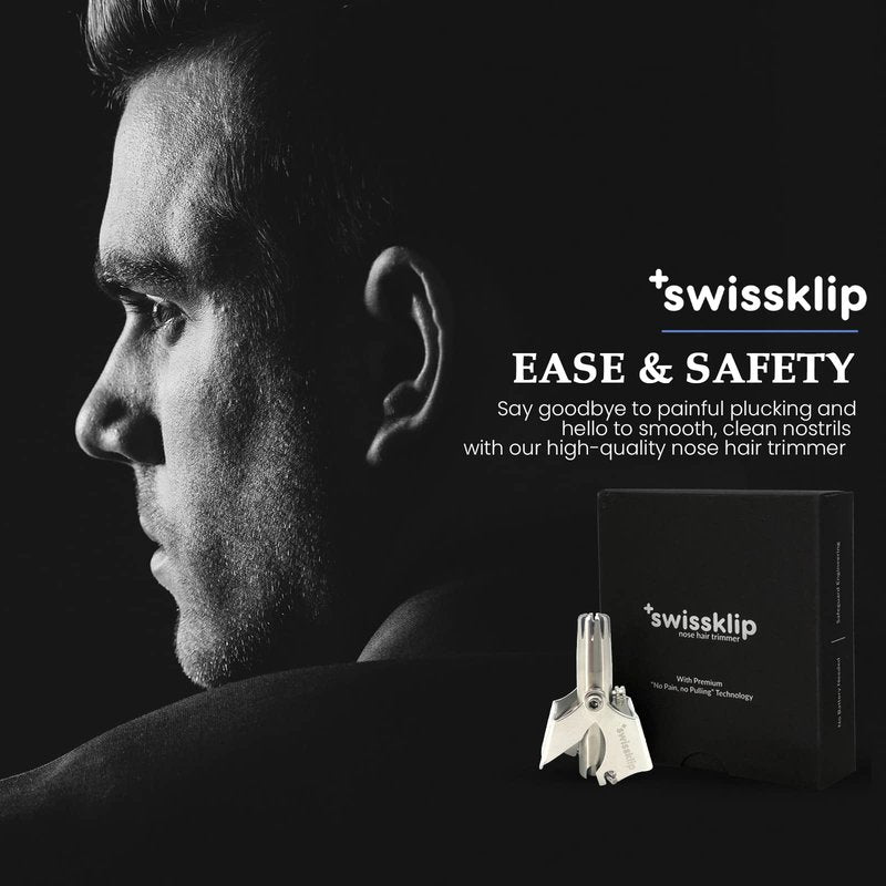 Swissklip Swissker Manual Nose Hair Trimmer for Men & Women - Precision Stainless Steel Ear Hair Remover - German Designed Grooming Tool with Rounded Safety Tip