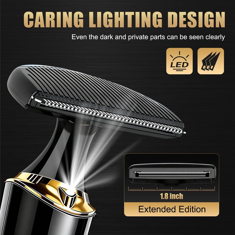 Back Shaver for Men,LED Display 5 in 1 Electric Body Groomer with Adjustable Long Handle - Rechargeable, IPX6 Waterproof Men Back Trimmer for Full Body Grooming,Gold