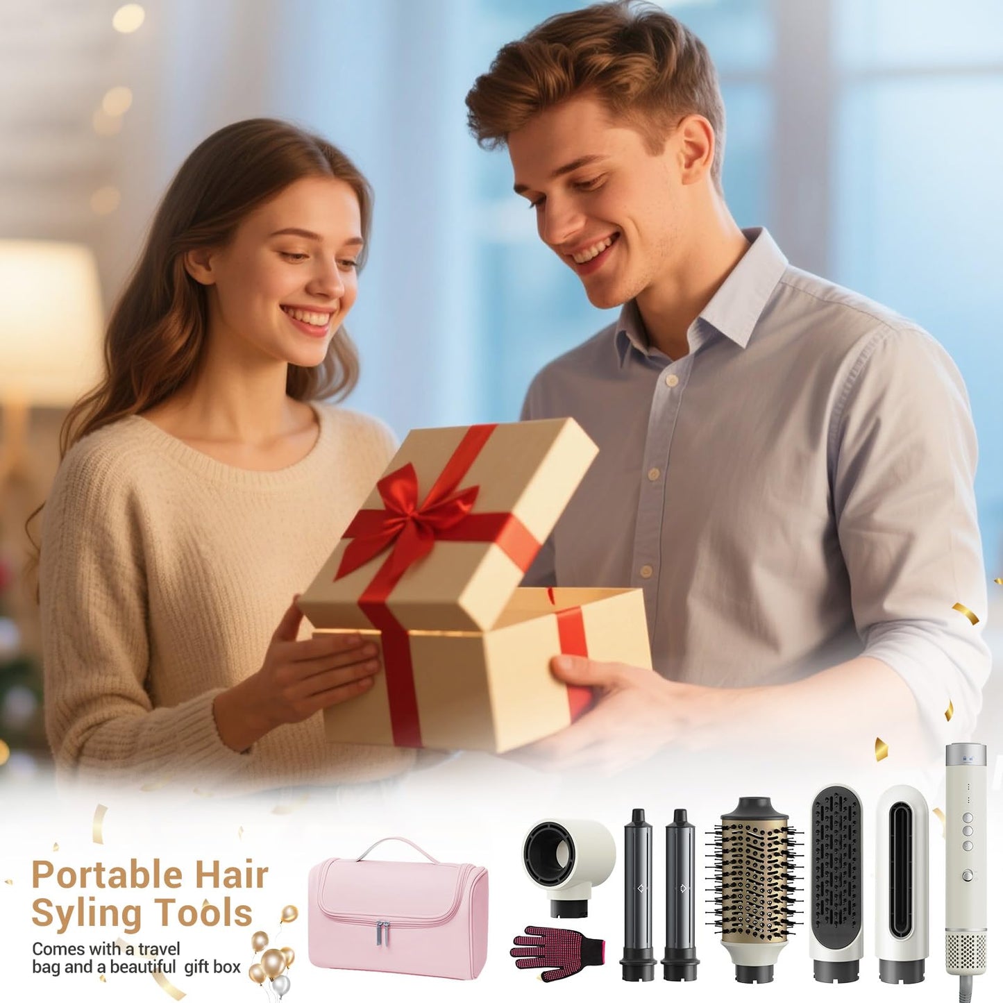 6 in 1 Hair Styler, High Speed Ionic Hair Dryer with Auto-Wrap Curlers, Blow Dryer Oval Brush & Volumizer, No Heat Damage Hot Air Styler for Fast Drying, Curling, Smoothing & Volume