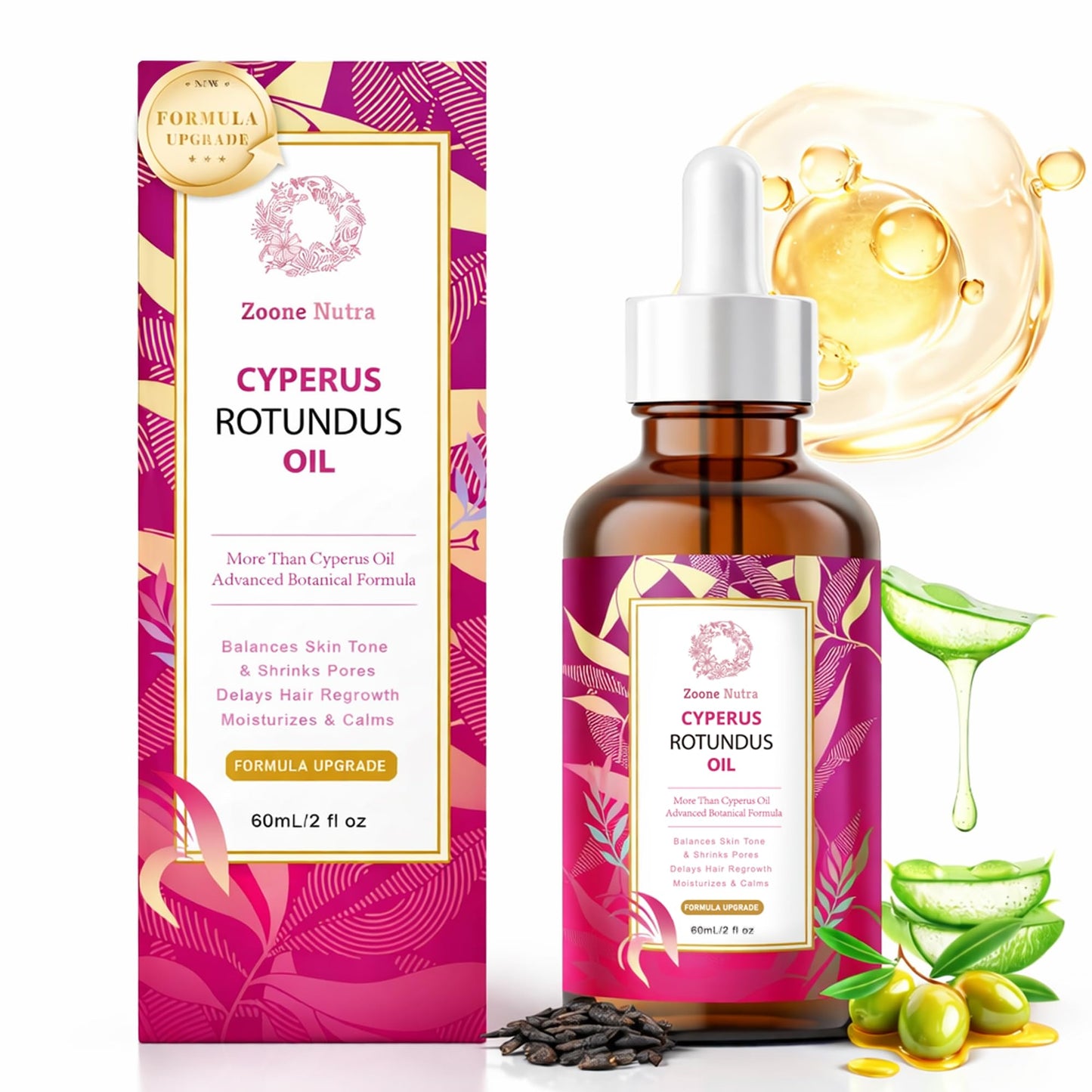 Zoone Nutra Cyperus Rotundus Seed Oil 60ml – Enhanced Botanical Formula with Hair Inhibiting Complex, Infused with Narcissus & Japanese Yam Extract, Lightweight Body Care Blend
