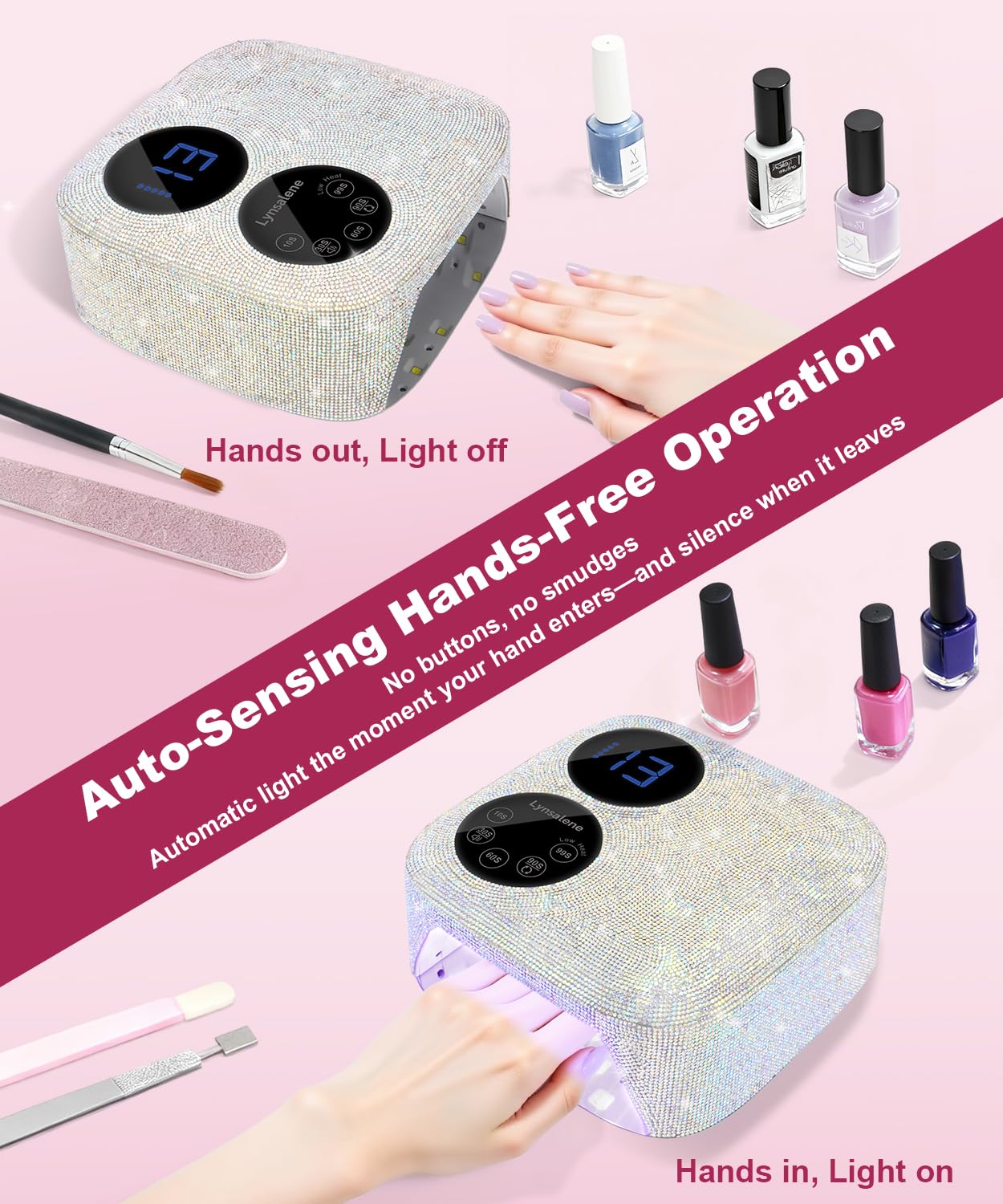 80W Cordless Wireless Nail Lamp, Professional UV Light for Gel Nails with Rechargeable Battery, Dual-Screen Display & Magnetic Base, Fast Curing Gel Polish Nail Dryer, LED Nail Light (Diamond)