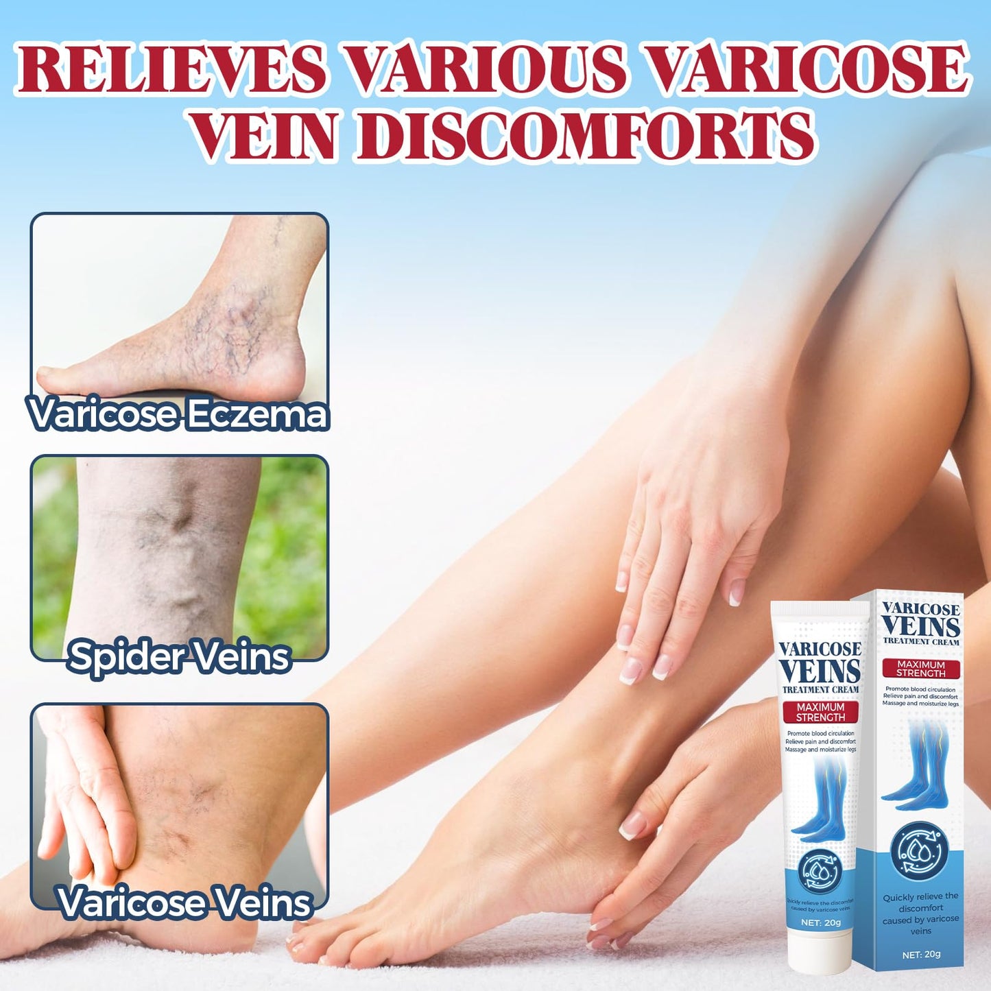 Bellisinno Varicose Veins Treatment for Legs, Varicose Veins Cream for Spider Veins, Relaxing Leg Cream Formula to Improve Circulation, Soothe Tired Legs and Reduce Heaviness