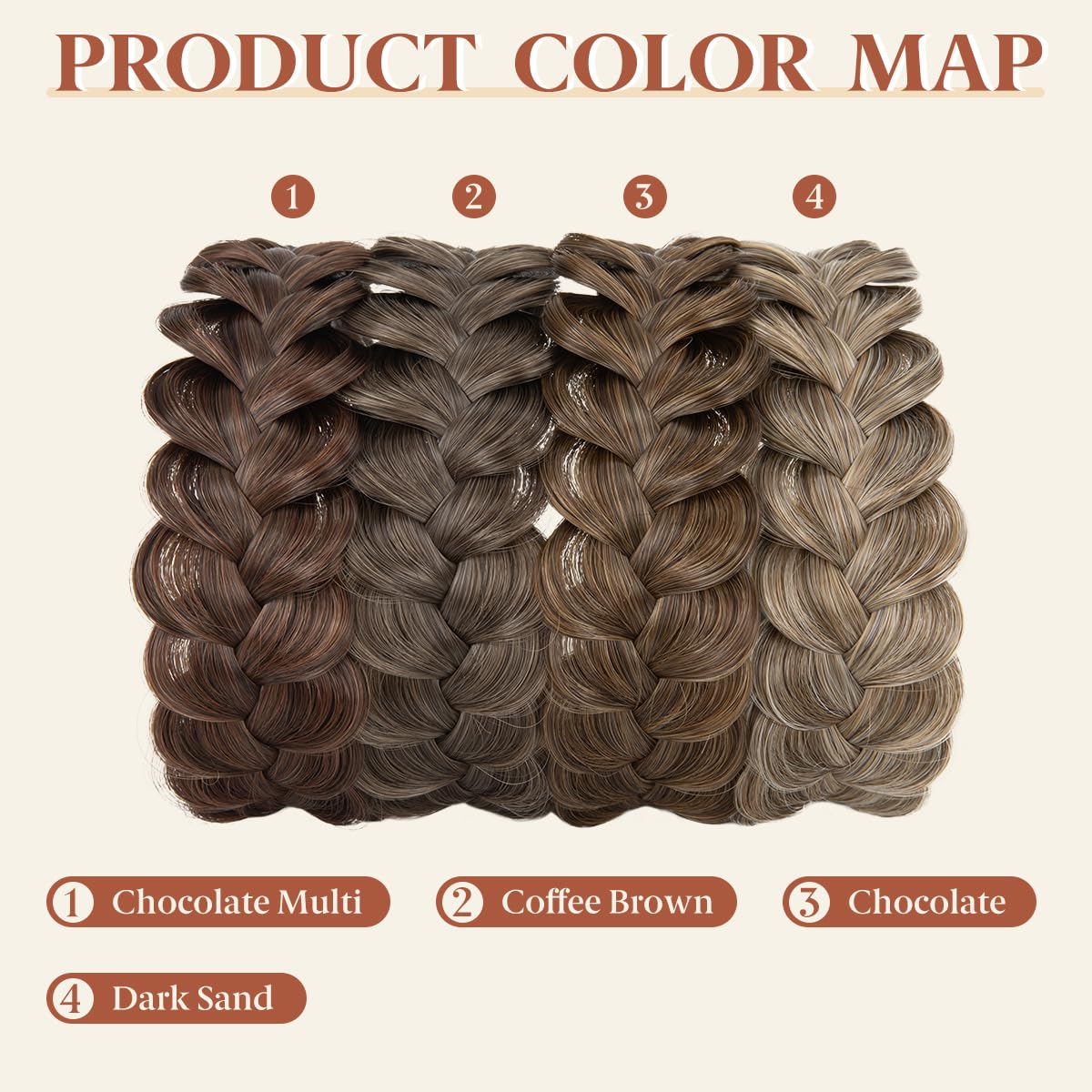 Wide Braided Headbands for Women - Handmade Synthetic Hair Hoops | Chocolate Color, 1PC