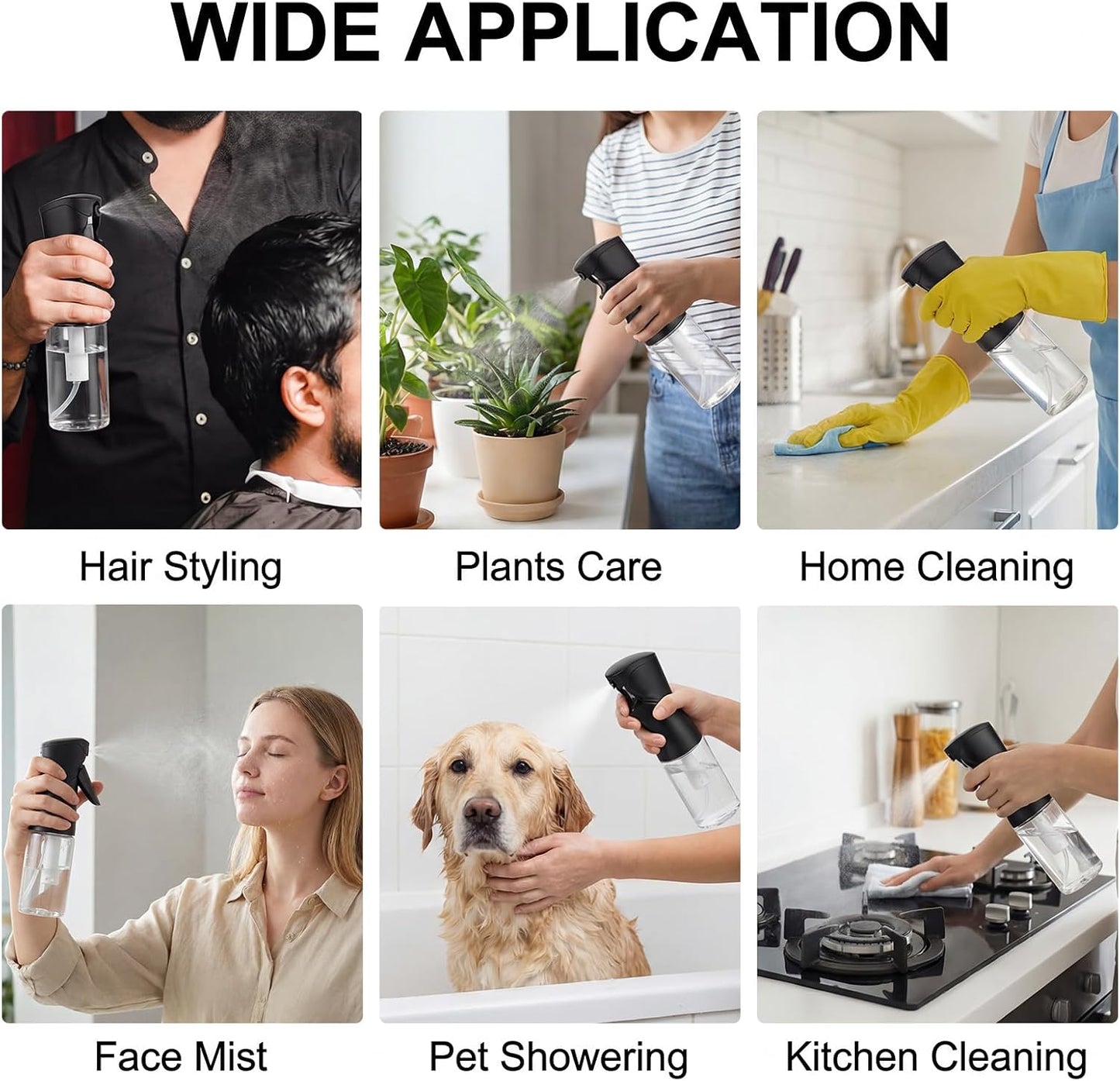 Continuous Spray Bottle - 8.5oz Fine Mist Hair & Plant Sprayer | Refillable Water Dispenser - Black