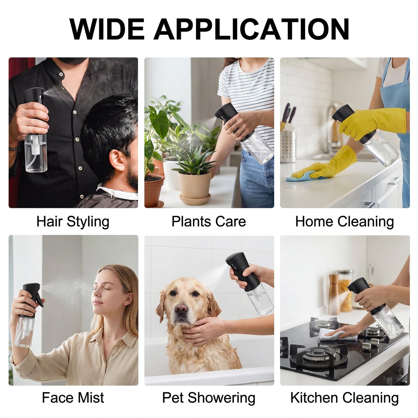 iwreaiy Spray Bottles 250ml/8.5oz 2 Pack Continuous Spray Bottle for Hair Refillable Fine Mist Sprayer Water Spray Bottles for Cleaning Kitchen Hair Care Skin Toner(Black)