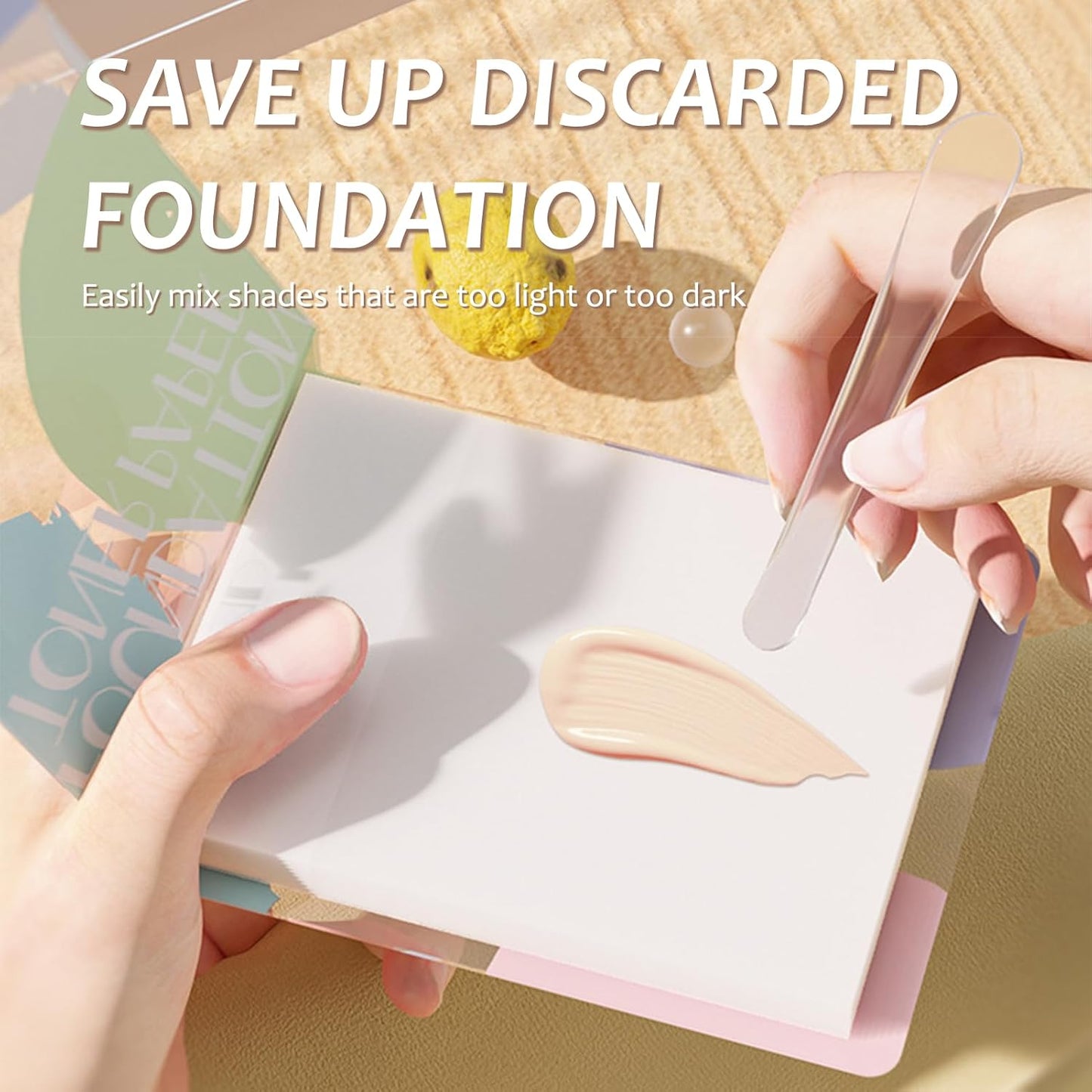 Makeup Mixing Palette Papers - 200 Disposable Sheets with Mixing Sticks | Ideal for Foundation, Concealer & Eyeshadow Blending