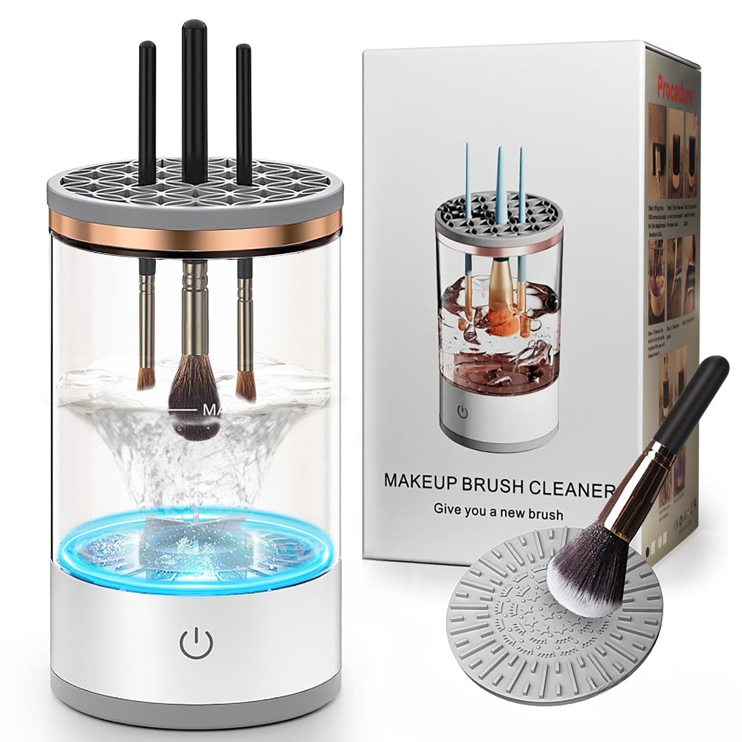 Electric Makeup Brush Cleaner Machine, Efficient Makeup Brush Cleaner for All Brush Types, Keeps Brushes Hygienic and Skin Healthy，1 Pack - White