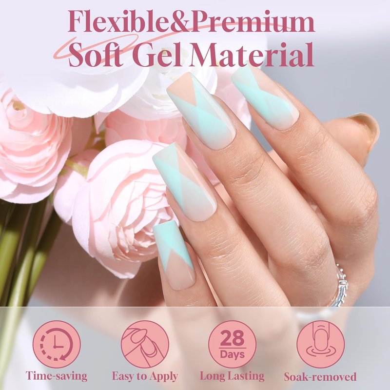 Medium Square Gel Nail Tips - Half Matte 312pcs Full Cover Acrylic Nails for DIY Art | 12 Sizes Available