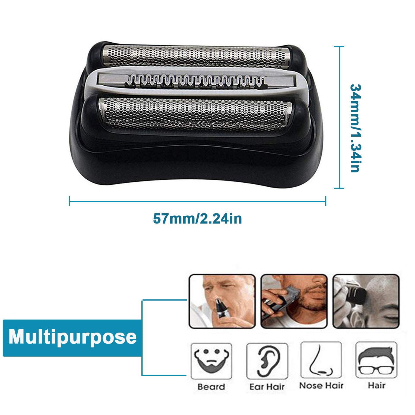 32B Shaver Foil Replacement and Cutter for Compatible with Braun Series 3, Shaver Razor Blade Cassette Head Compatible with Braun 320 330 340 350CC 370cc-4 390cc-4 Models