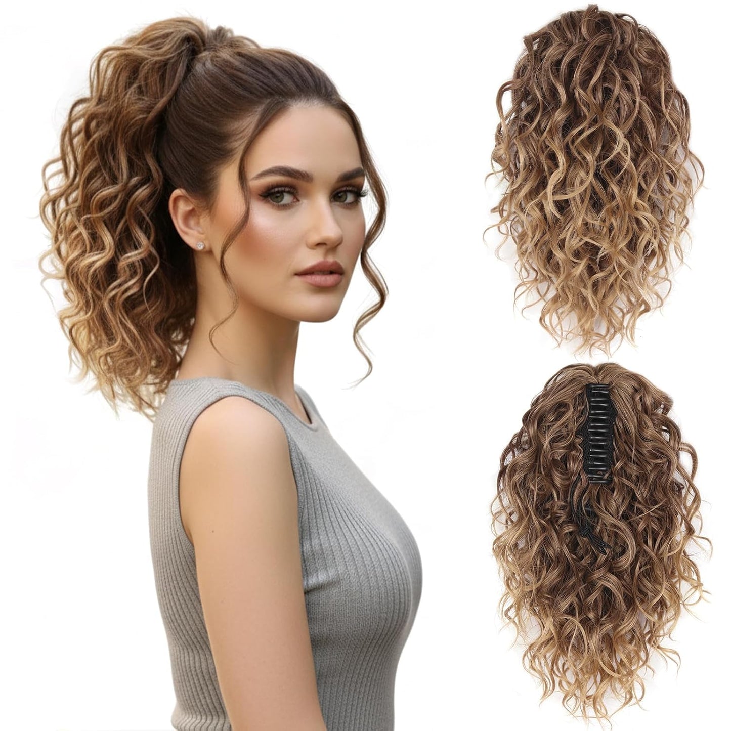 Claw Clip Ponytail Extension - 12 Inch Curly Synthetic Hair Extension | Chocolate Brown