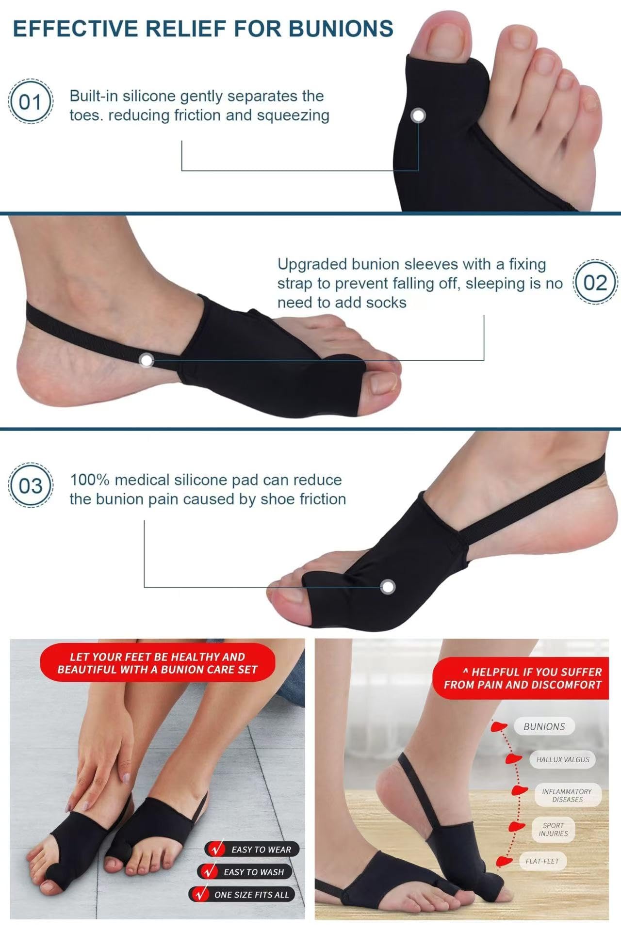 ZXCFBEA 2PCS Bunion Corrector for Women & Men,Big Toe Separators-Bunion Splint-Bunion Pads-Hammer Toes Straightener-Toes Spacers Pain Relief, Comfortable & Breathable for Day/Night