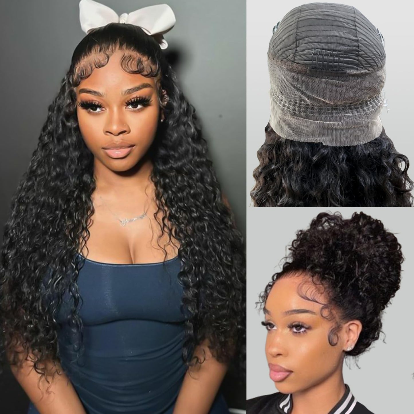 360 Glueless Human Hair Wigs - 20 Inch Pre-Plucked Water Wave with Drawstring | 200 Density HD Full Lace