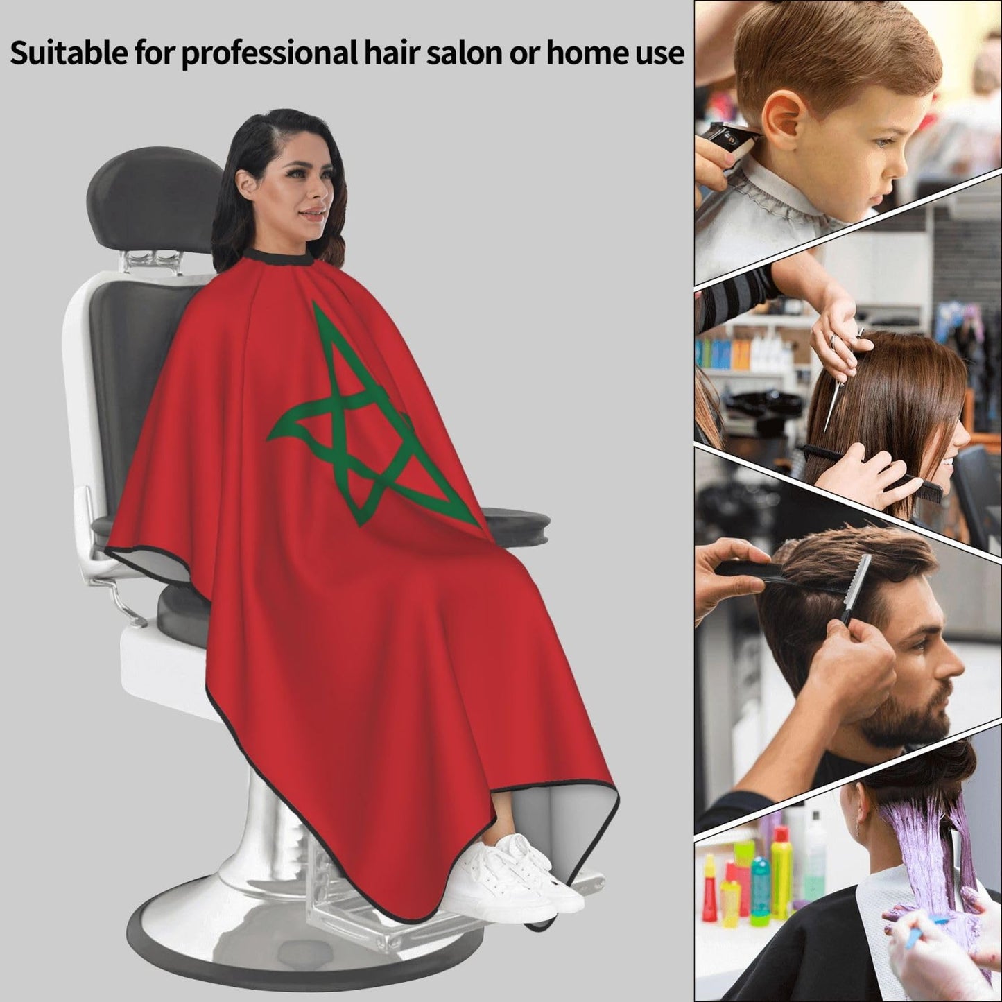 Morocco Flag Hair Cutting Barber Cape Hair Salon and Dyeing Styling Cloth for Women/Men