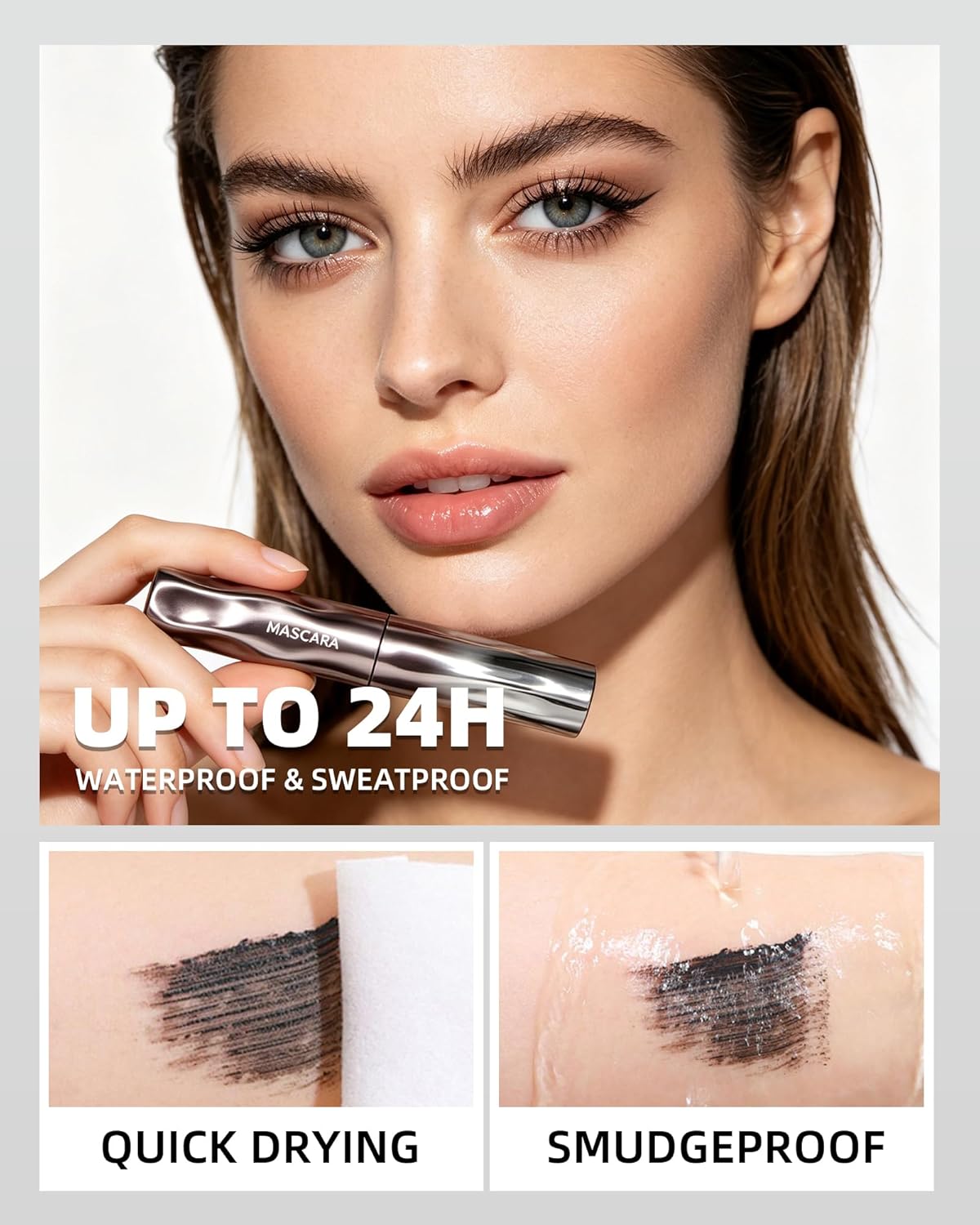 Black Washable Metal Rod Mascara - Waterproof Iron Wand for Volume & Length | 3D Curling, Smudge-Proof Fiber Lash