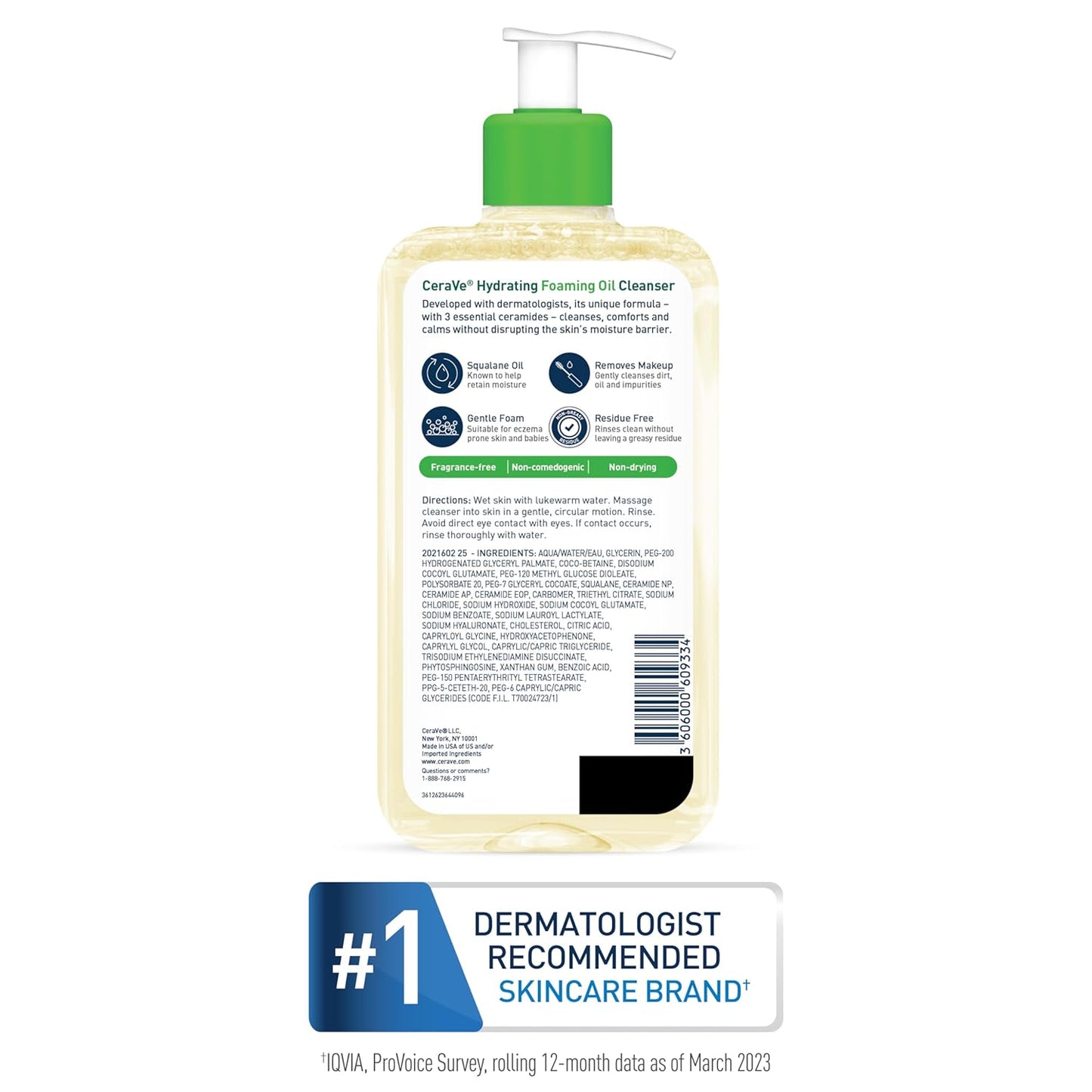 CeraVe Hydrating Foaming Oil Cleanser - Moisturizing Squalane & Hyaluronic Acid | 19 FL Oz for Dry Skin