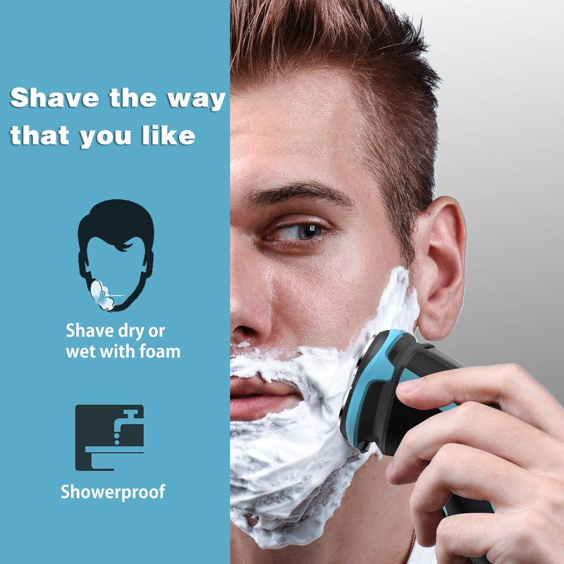 MAX-T Men's Electric Shaver - Corded and Cordless Rechargeable 3D Rotary Shaver Razor for Men with Pop-up Sideburn Trimmer Wet and Dry Painless 100-240V Red
