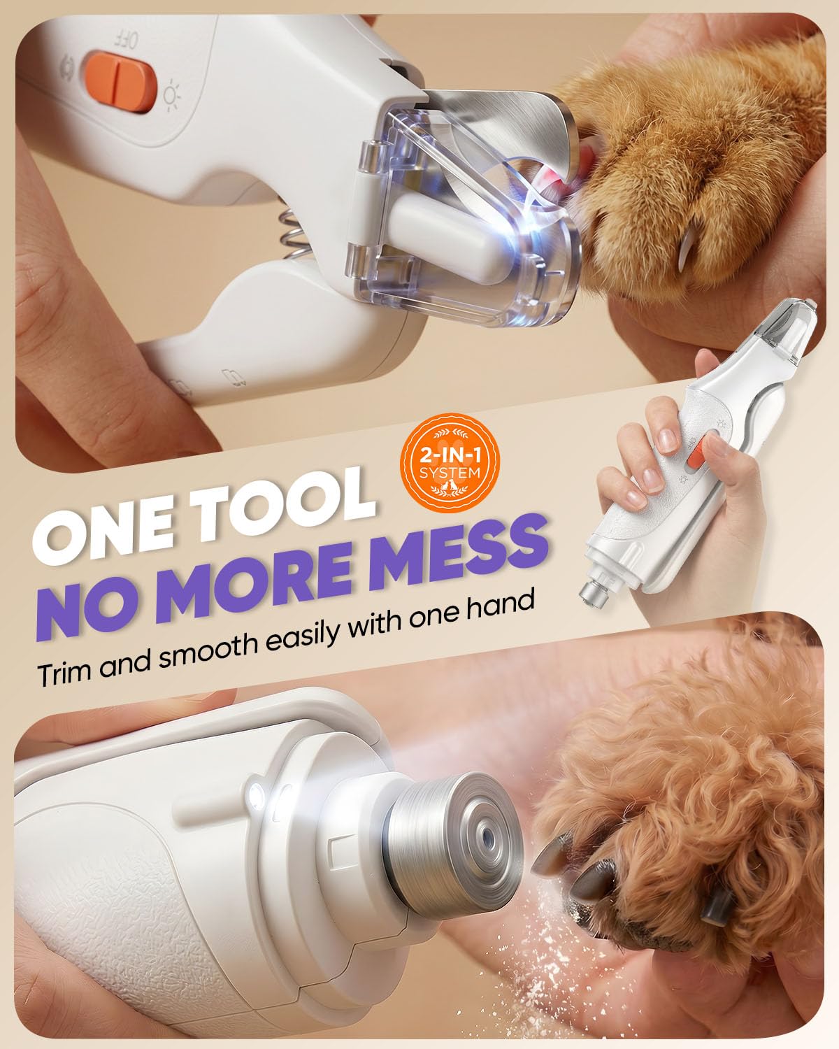 CATPICK 2-in-1 Cat Nail Clippers & Dog Nail Clippers Trimmers for Large Medium Small Dogs Cats Claw Trimmer Quick Sensor and Safety Guard USB Rechargeable with 2 LED Lights Dogs Nail Trimmer