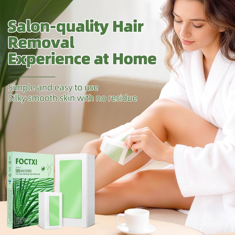 FOCTXI 100 PCS Wax Strips Kit, 40 Facial & 60 Body Waxing Strips for Face, Eyebrow, Bikini/Brazilian, Legs, Arms, Chest, Back Hair Removal + 5 Calming Oil Wipes, Gentle for Sensitive Skin, Men & Women