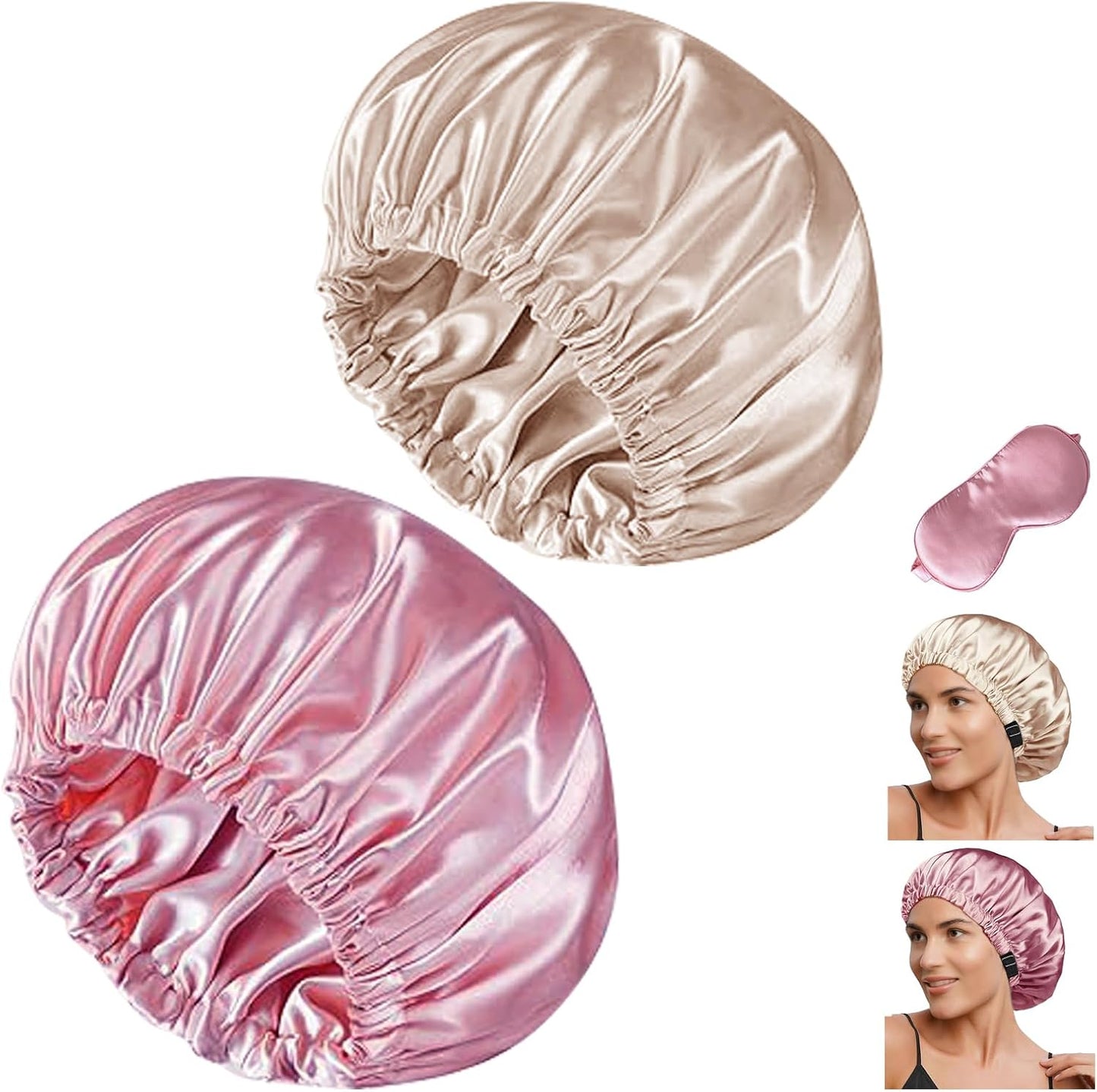 Satin Bonnet Hair Caps for Sleeping - 3 Pcs Silky Night Bonnets for Curly Hair | Women's Sleepwear