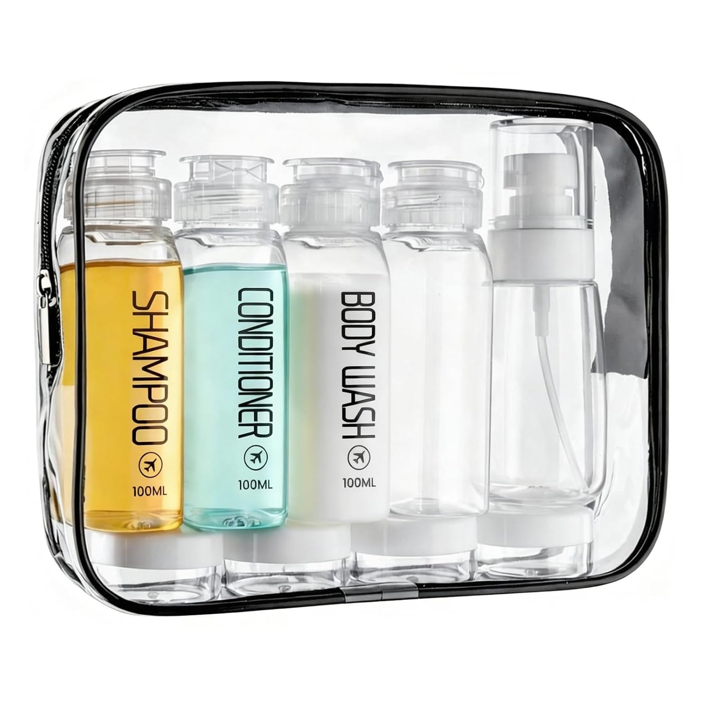 Travel Toiletry Bottles Set - 10PCS Leakproof 100ml/3.4oz & 2oz TSA Approved | Black Refillable Containers
