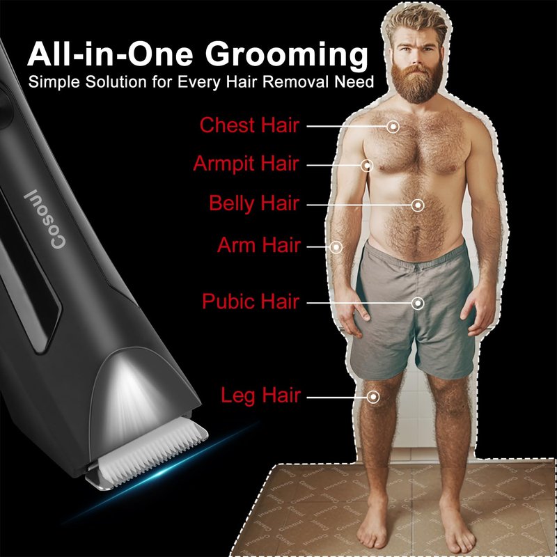 COSOUL Body Hair Trimmer for Men Ball Trimmer Body Groomer Professional Pubic Electric Groin Hair Shaver Mens Grooming Intimate Personal Pube Private Area Cordless