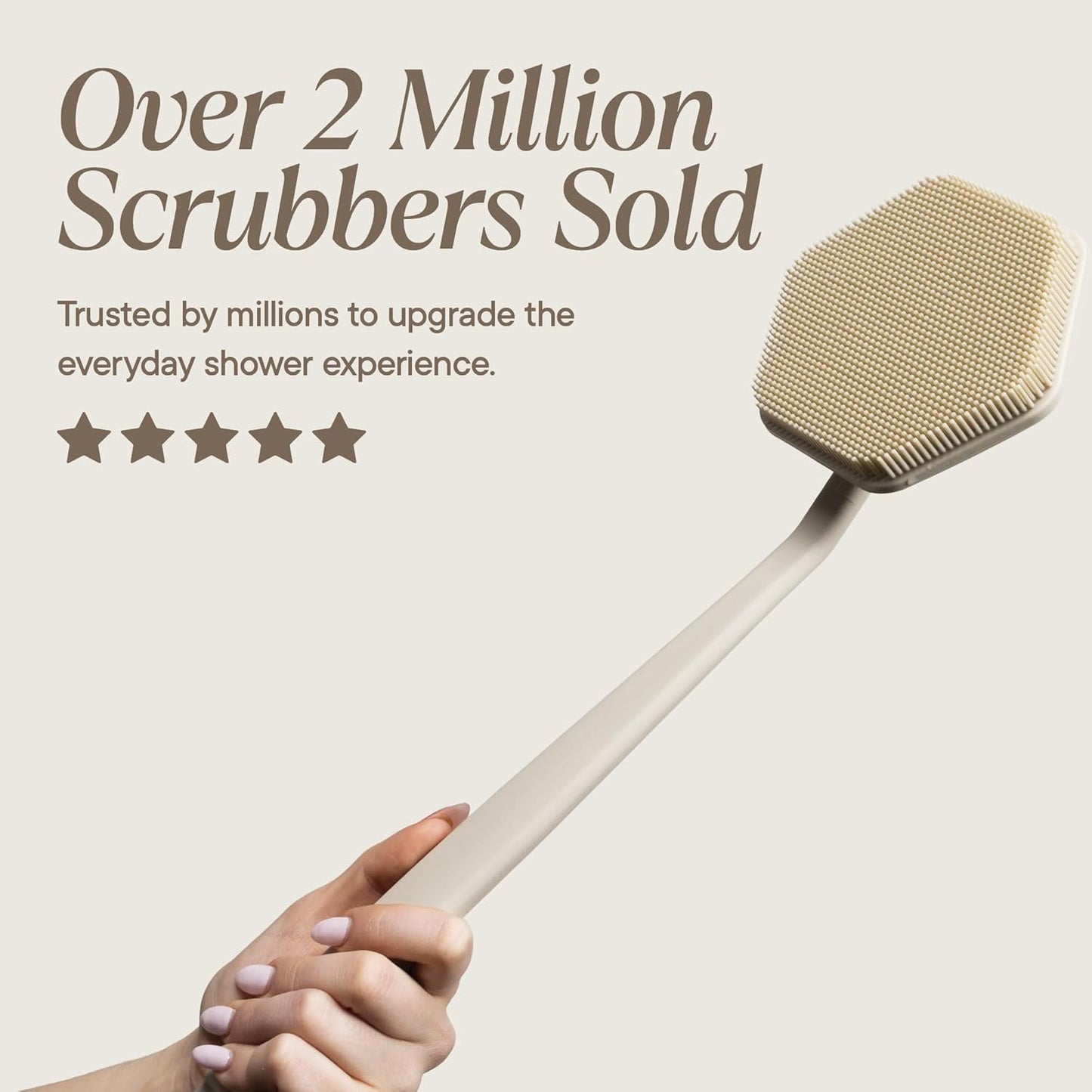 Silicone Back Scrubber for Shower | Exfoliating Body Brush with Long Ergonomic Handle & Non-Slip Grip - Sand Color
