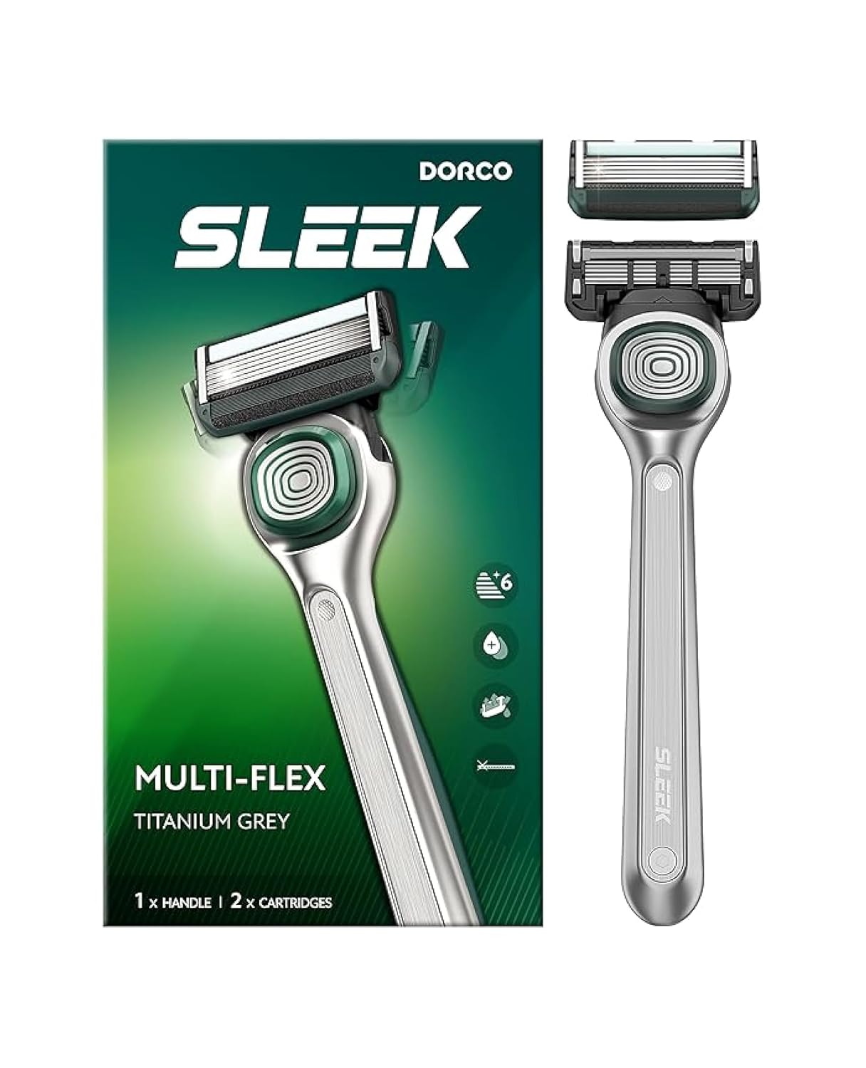 DORCO Sleek 6 Blade Razor for Men - Multi-Flex Technology for a Smooth Shave | Includes Handle + 2 Cartridges