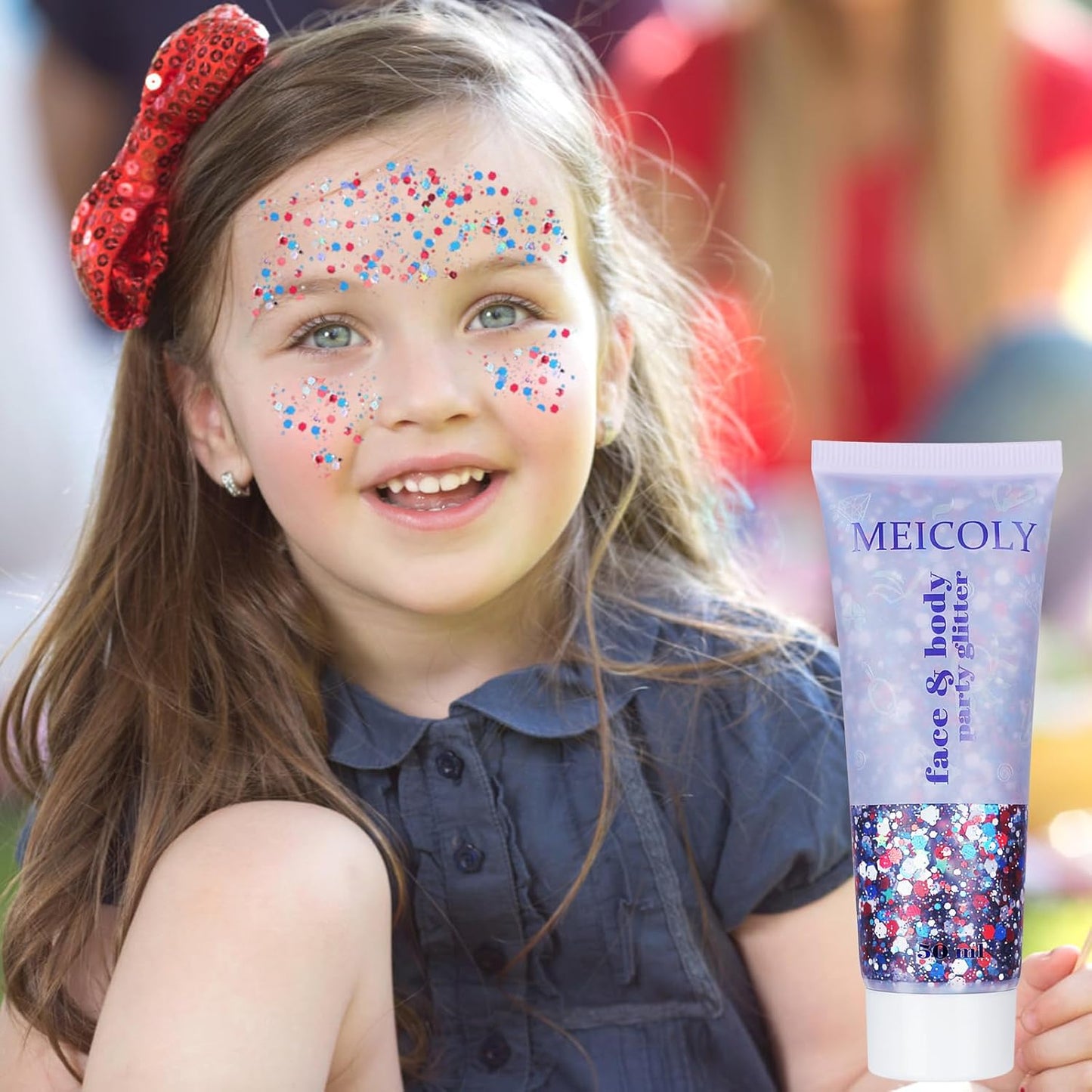 Red White and Blue Face Glitter - Patriotic Star Hair Glitter for Kids | 4th of July Accessories