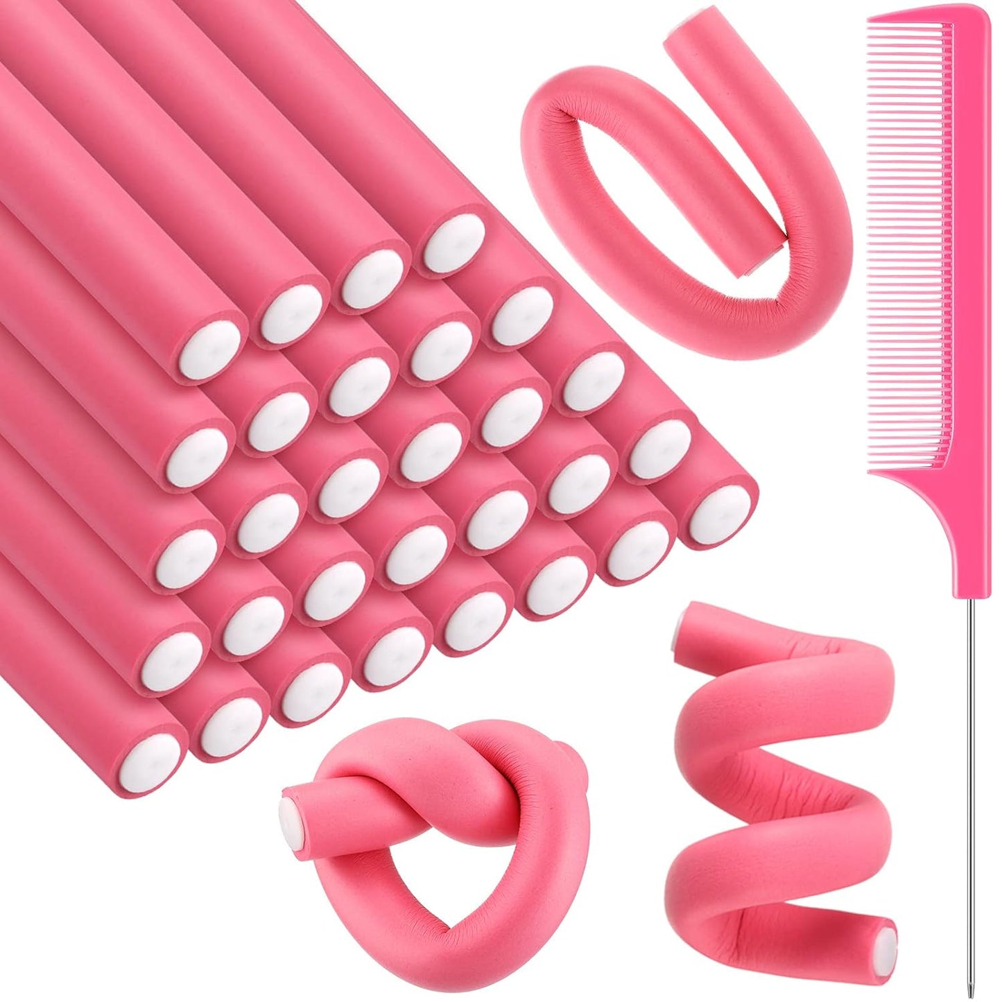 Flexible Curling Rods - 30 Pcs Foam Rollers for No Heat Styling | Dark Blue, 9.45 x 0.55 Inch