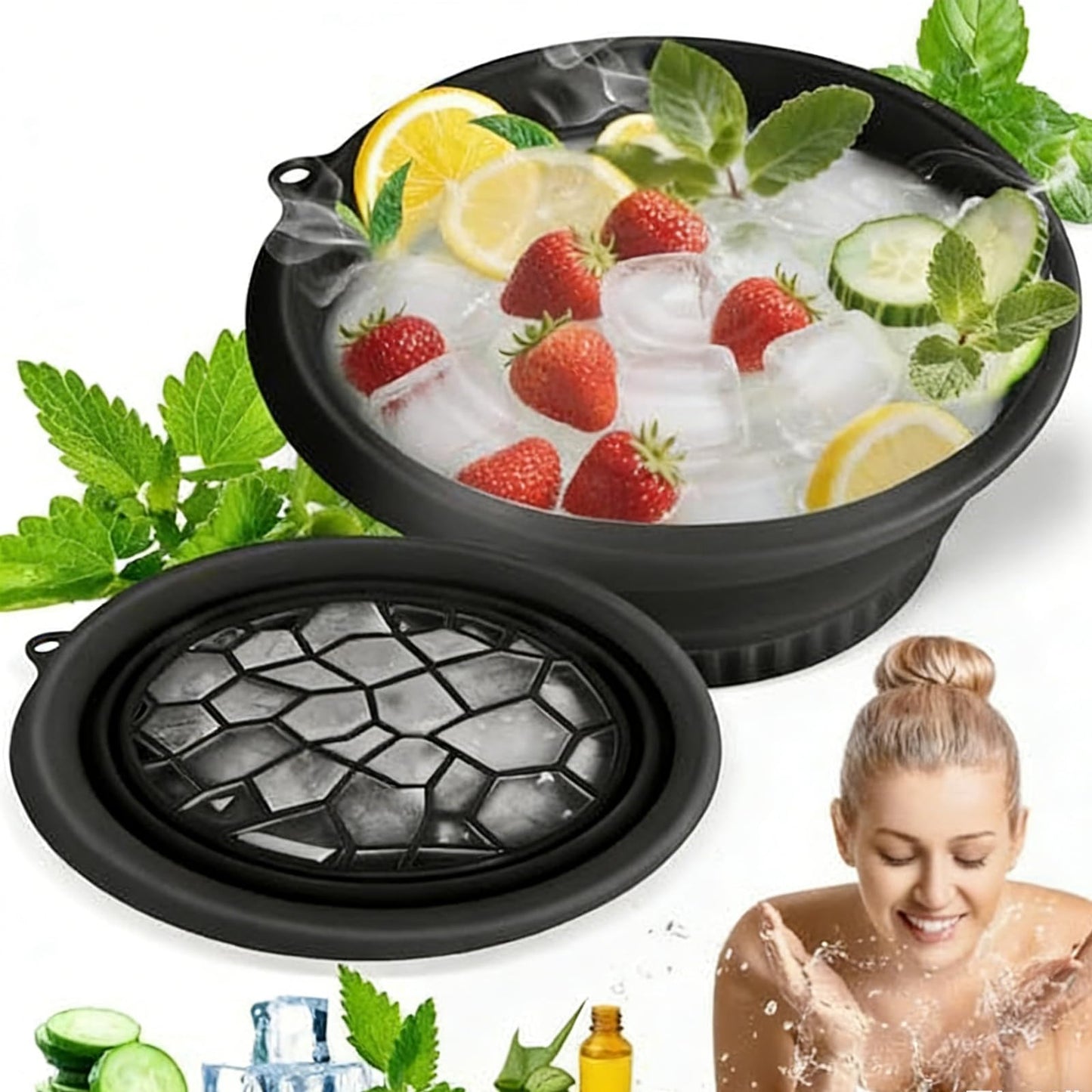2026 Upgraded Face Bowl for Ice - Foldable Silicone Facial Ice Bath Bowl, Facial Cold Plunge with Breathing Tubes for Skin Tightening, Skincare Routine, Home Travel