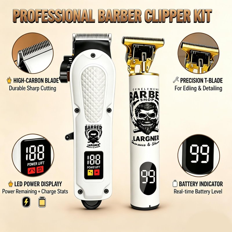 LARGNERSHAVER Hair Clippers for Men, Clippers and Trimmers Set, Barber Clippers, Electric Hair Trimmer with Box, Gifts for Men (White-2in1)