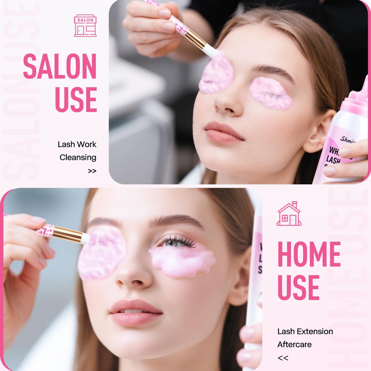 Shmian Whipped Lash Extension Cream Shampoo+Brush/3.41fl.oz/100ml/3X Concentrated Lash Shampoo for Professional & Home Use, Strawberry Flavor Eyelash Cleaner Foam