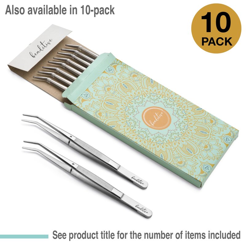 Beaditive 6-inch Sewing Machine Tweezers Set (3-PC) Serrated Bent Tips | Professional Grade, High Precision | Stainless Steel