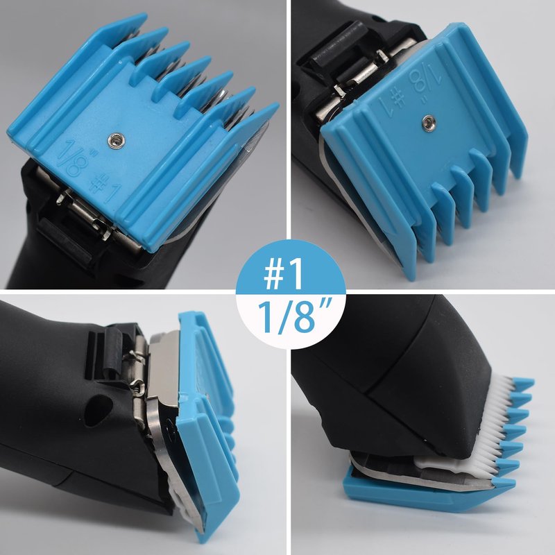 4 Pieces Professional A5-Style Animal Clipper Attachment Guard Guide Cutting Combs Set 76926-900, 1/8", 1/4", 3/8", 1/2", Compatible with Oster Classic 76 A5 Andis AG BG Wahl KM Pet Groomers (Blue)