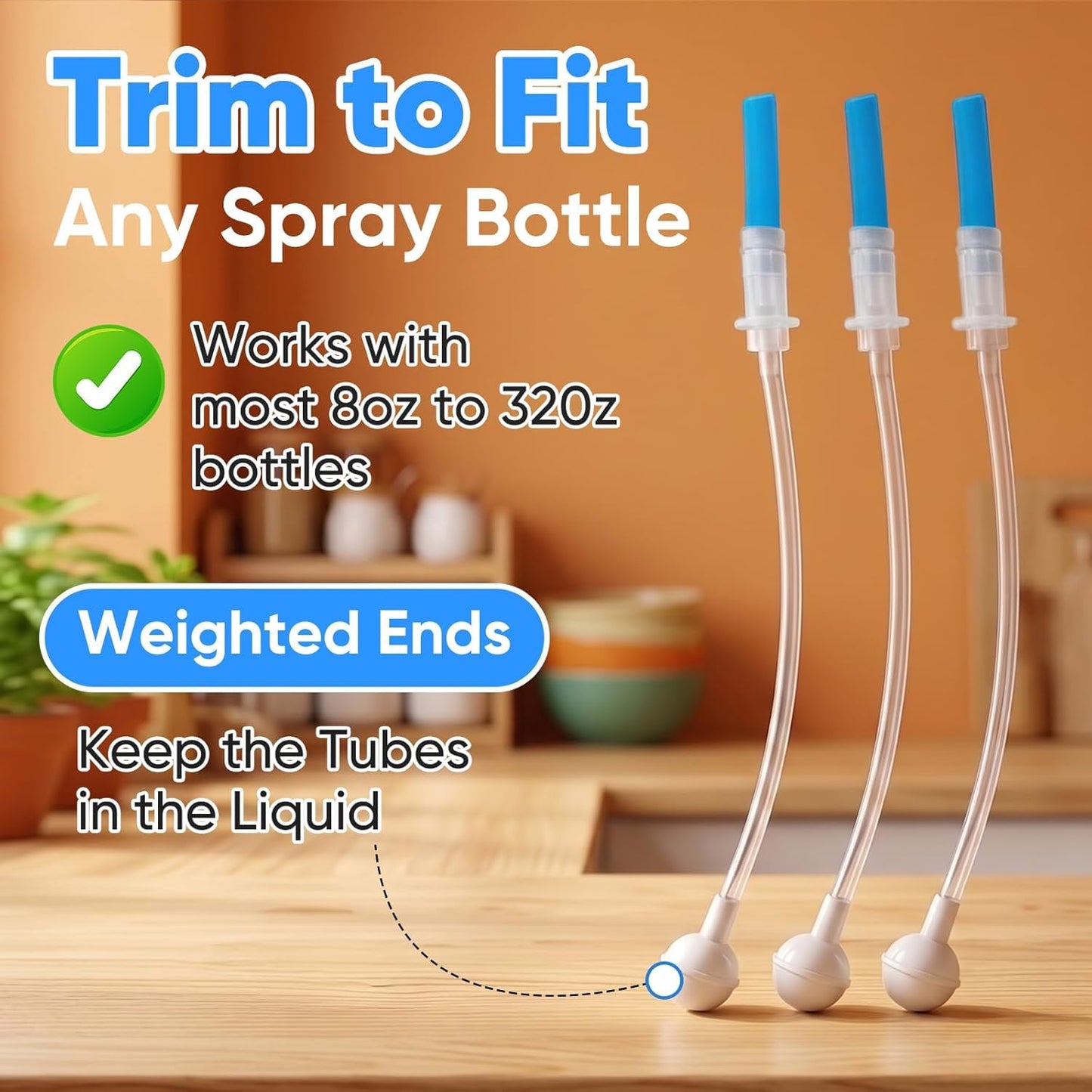 3 Pack Universal Fit 360° Spray Bottle Adapter,4.3in Weighted Tube Replacement，Upside Down Multi-Angle Sprayer Attachment for Kitchen, Garden, Home and Office, Cleaning Solutions