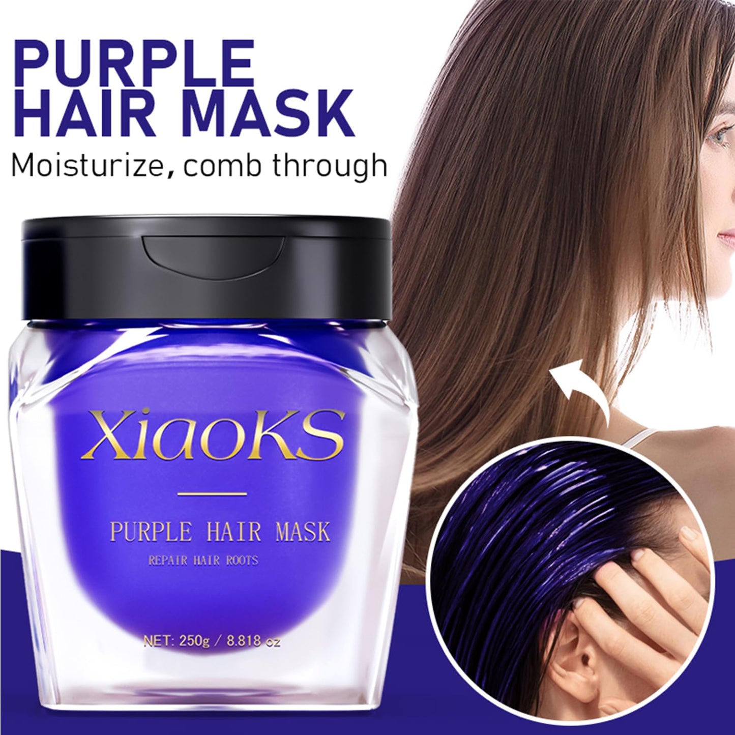 Purple Hair Mask for Brassy Hair,Toning Purple Shampoo Mask for Blonde, Silver, Gray, Bleached Hair,Repairs Damaged Hair Roots & Hydrates, Brightening & Smoothing Treatment (Purple)