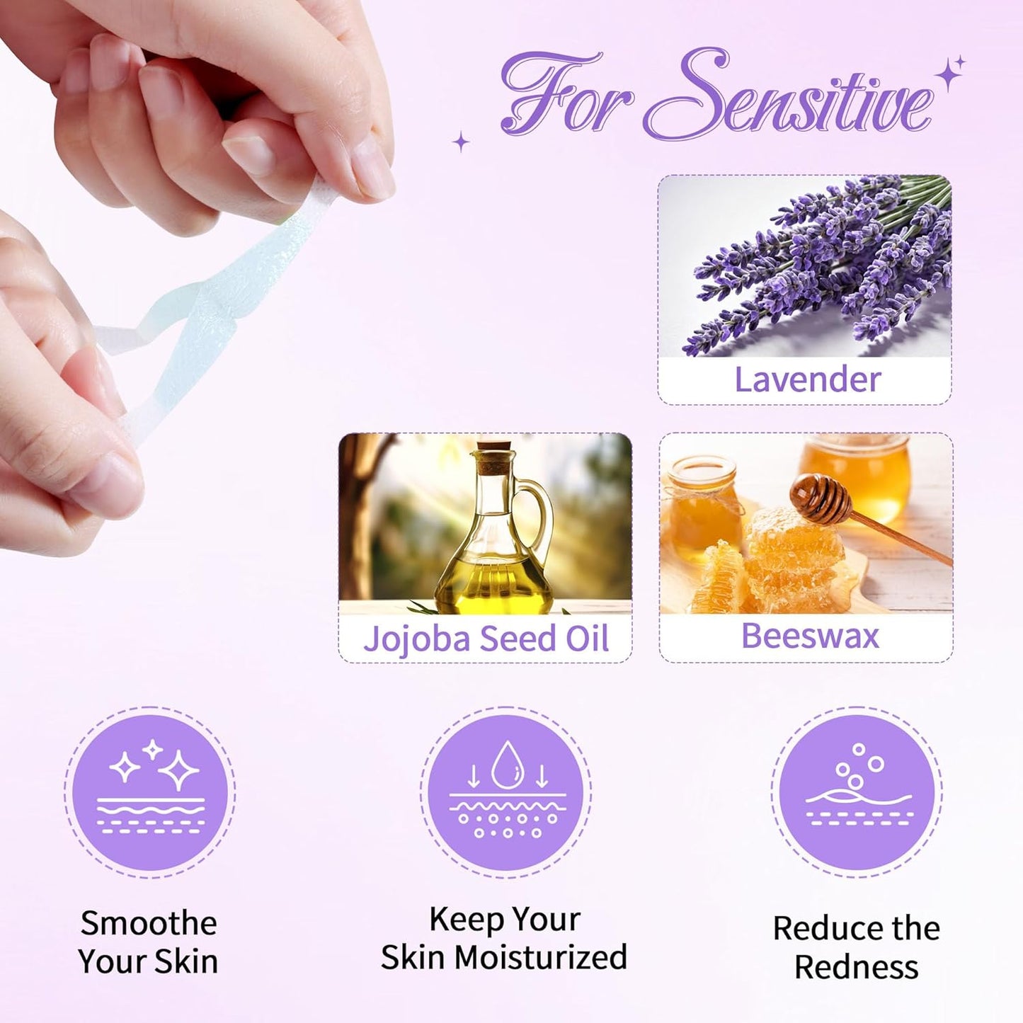 Sensitive Eyebrow Wax Strips - 24 High Arched Waxing Strips with Pearl Powder for Delicate Skin
