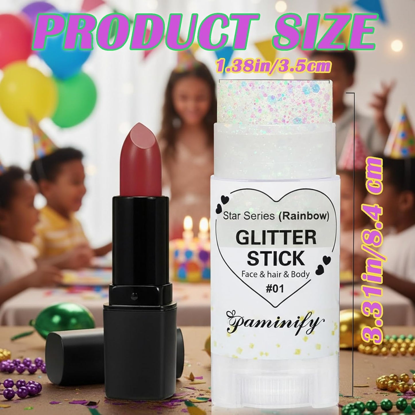 Rainbow White Hair Glitter Stick - Mermaid Fairy Costume Makeup | Waterproof Face & Body Glitter for Kids & Adults