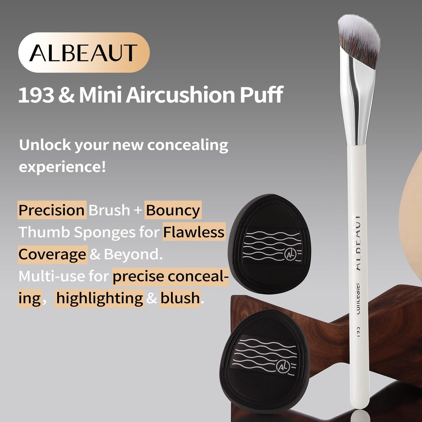 Albeaut Concealer Brush Set Under Eye Concealer Brush with 2PCS Precise Air Cushion Puff Multi-use for Powder Liquid Concealer/Blush/Highlighter Mini & Portable