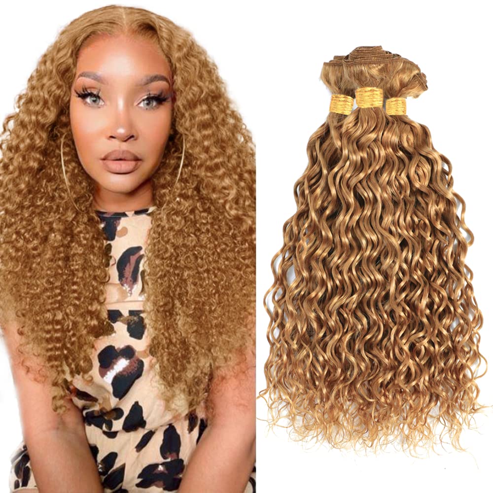 28 30 32 inch Honey Blonde Bundles Color #27 Human Hair Bundles Honey Blonde Water Wave Bundle #27 Water Wave Bundle