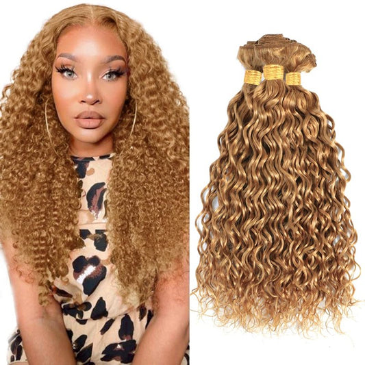 28 30 32 inch Honey Blonde Bundles Color #27 Human Hair Bundles Honey Blonde Water Wave Bundle #27 Water Wave Bundle
