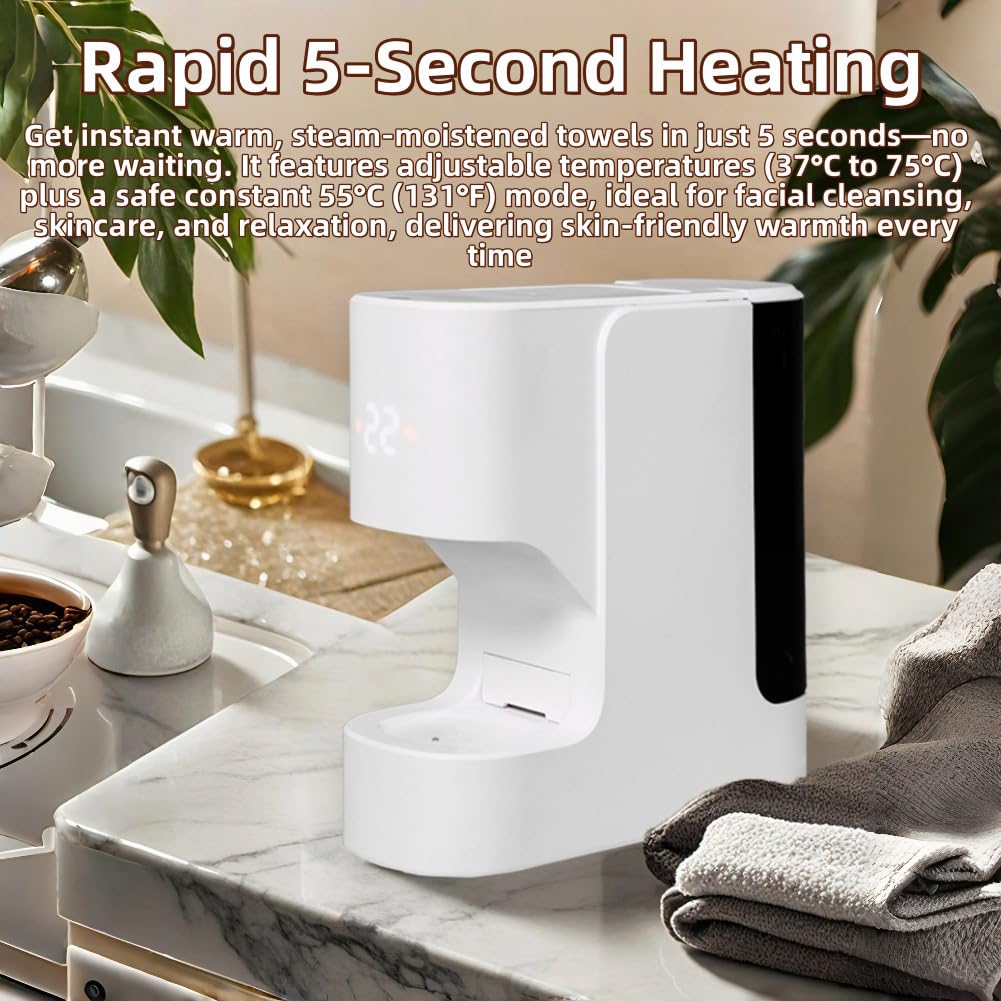 Hot Face Towel Dispenser, 2026 Upgrade, 5s Fast Heating & 55°C (131°F) Constant Temp, Smart Voice Alerts, Ultra-Quiet, Auto-Dry & Safe, Portable for Spa, Salon, Bathroom & Home (Towel 20PC)