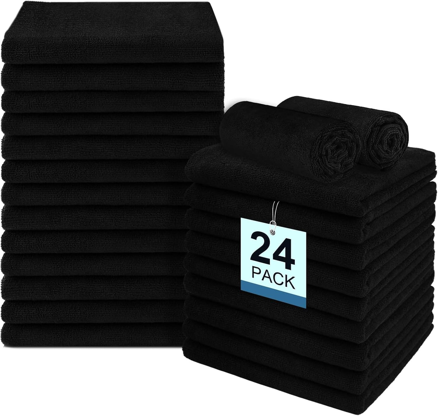 Premium Salon Towels - 24 Pack Highly Absorbent Quick-Drying Hand Towels | 16x27 Inch Black for Bathroom, Gym, Spa