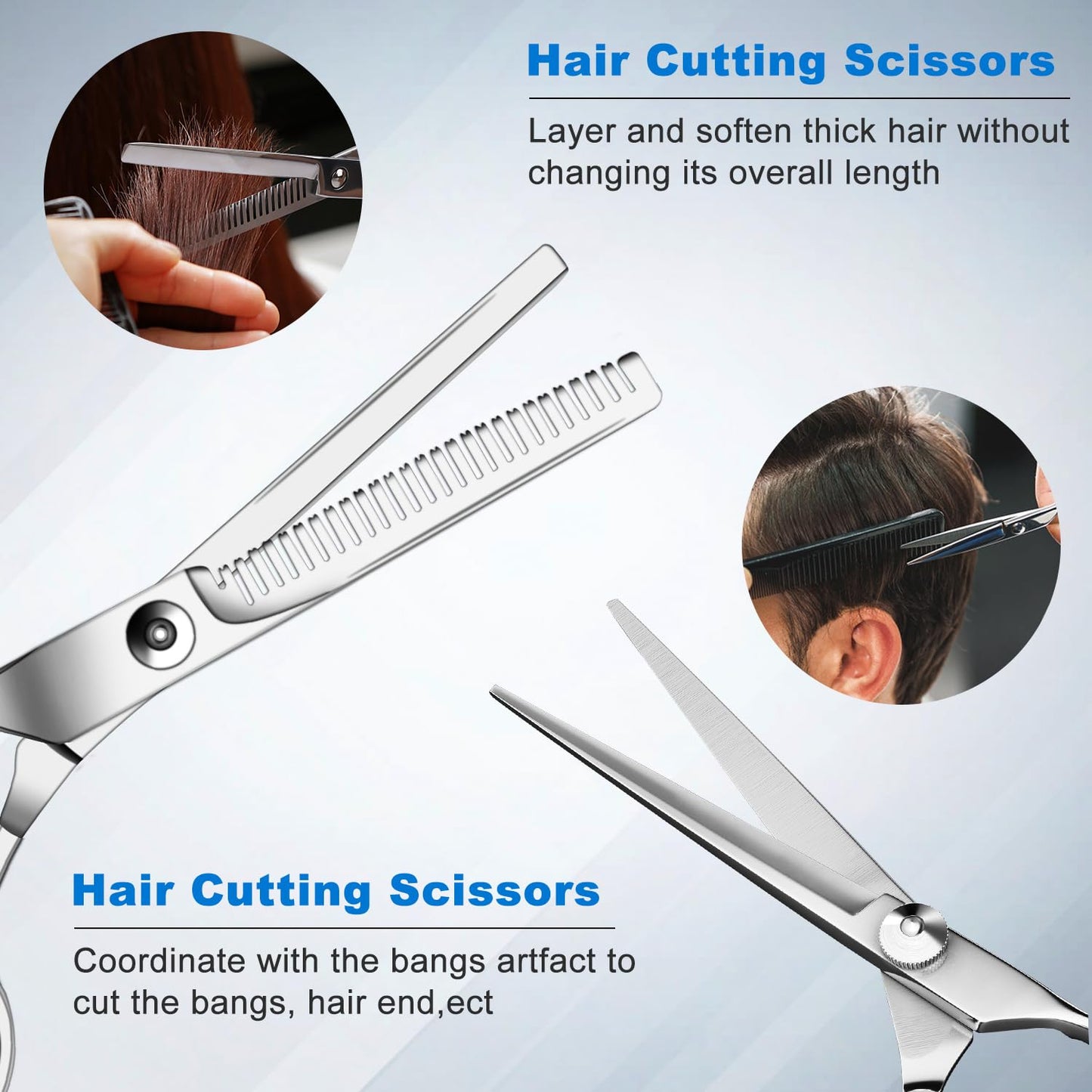 Sapphire Hair Cutting Scissors Set - 11 PCS Professional Stainless Steel Thinning Shears for Salon & Home Use
