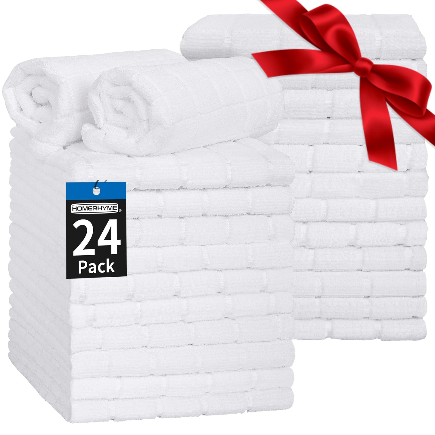 HOMERHYME Hand Towels for Bathroom, 24 Pack 25''*15'' Microfiber Bath Hand Towels, Quick Dry Lint Free Soft Absorbent Bulk Washcloths, Decorative White Towels for Tea Shower Yoga Gym Salon Kitchen